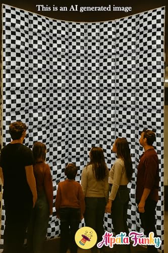 Image of Atpata Funky 10x6 Feet Checkered Foil Balloon Wall Backdrop ? Pack of 60pcs Black & White Square Foil Balloons for Race Car Theme, F1, Chess, Retro Diner, Disco, Gaming, Carnival Parties