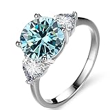 ROHCGHC anillo de diamantes, Anillo de compromiso moissanita VVS1 color D 3ct for mujer, alianza boda plata ley 925, anillo diamante verde/azul/rosa con certificado(Blue,6)
