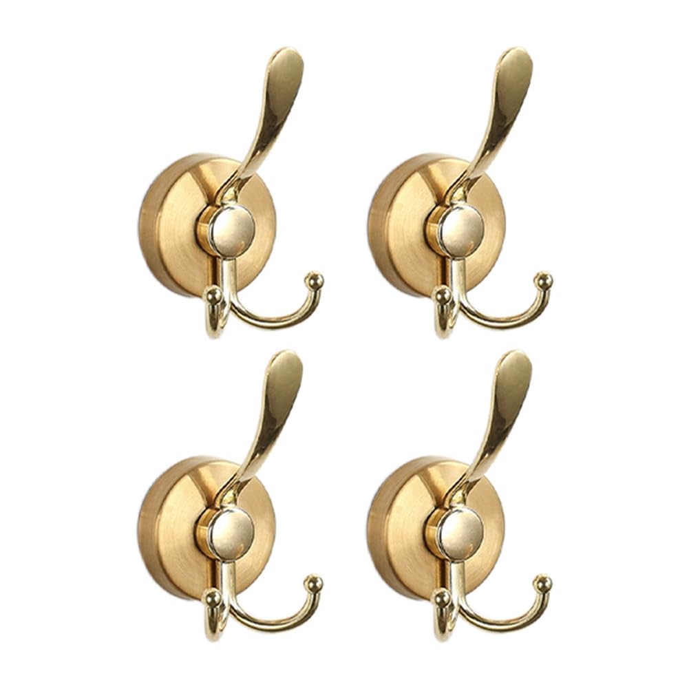 CTRLZS 4pcs Stainless Steel Sucker Double Hook Punch-Free Powerful Sucker Hook Reusable Rust-Proof Clothes Hook Gold