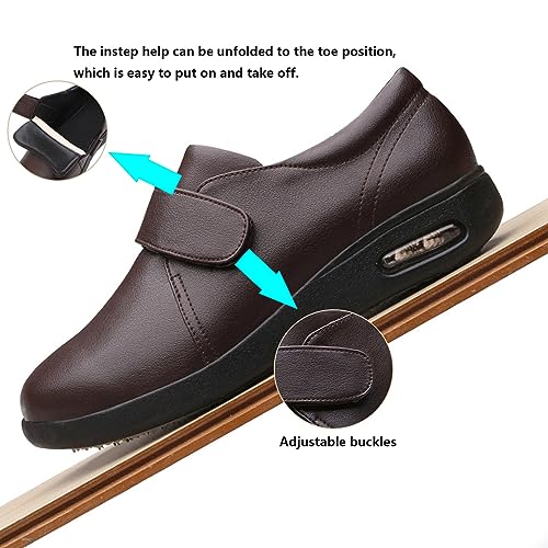 Women's Men Diabetic Shoes,Adjustable Leather Shoes Wide Shoes for Elderly Swollen Feet Non-Slip Air Cushion Bottom Fattening and Widening Men 6.5/Women 74