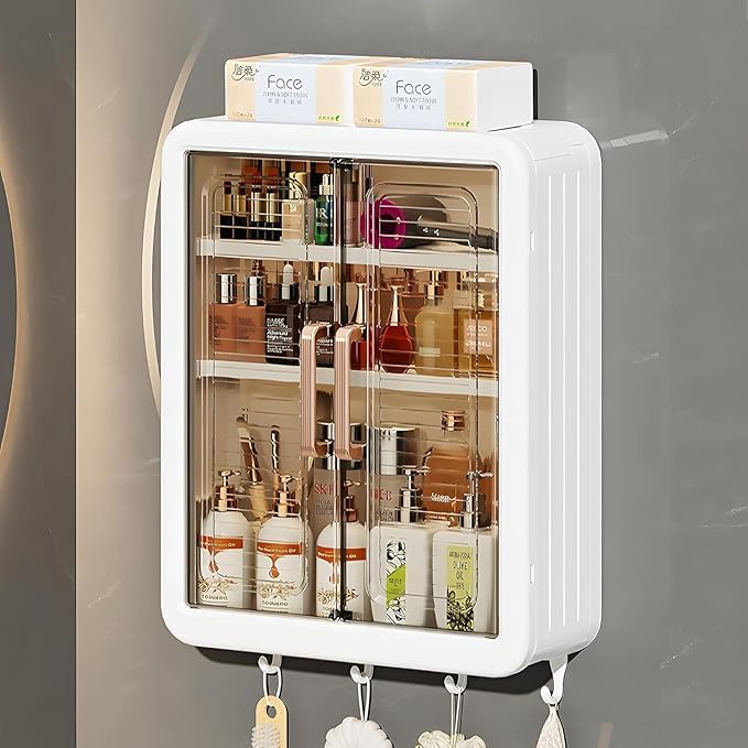 Wall Mounted Bathroom Cabinet, Premium Waterproof White Storage Cupboard for Washroom, Multi-Utility Single Door Vanity Sink Unit Organizer for Medicine, Cosmetics & Toiletries (-image-8