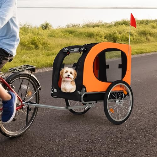 Dog Bike Trailer with 88LBS Pet Stroller Cart Bicycle Carrier - Accommodates Pets Up to 40kg, Unique Folding Steel Frame, Quick-Release Aluminum Wheels, Easy Bike Coupler, Washable Non-Slip Lining