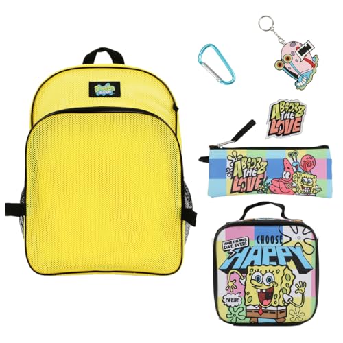 Bob Esponja Squarepants   Juego de mochila y lonchera transparente de 5 piezas, Bob Esponja Happy, Talla unica