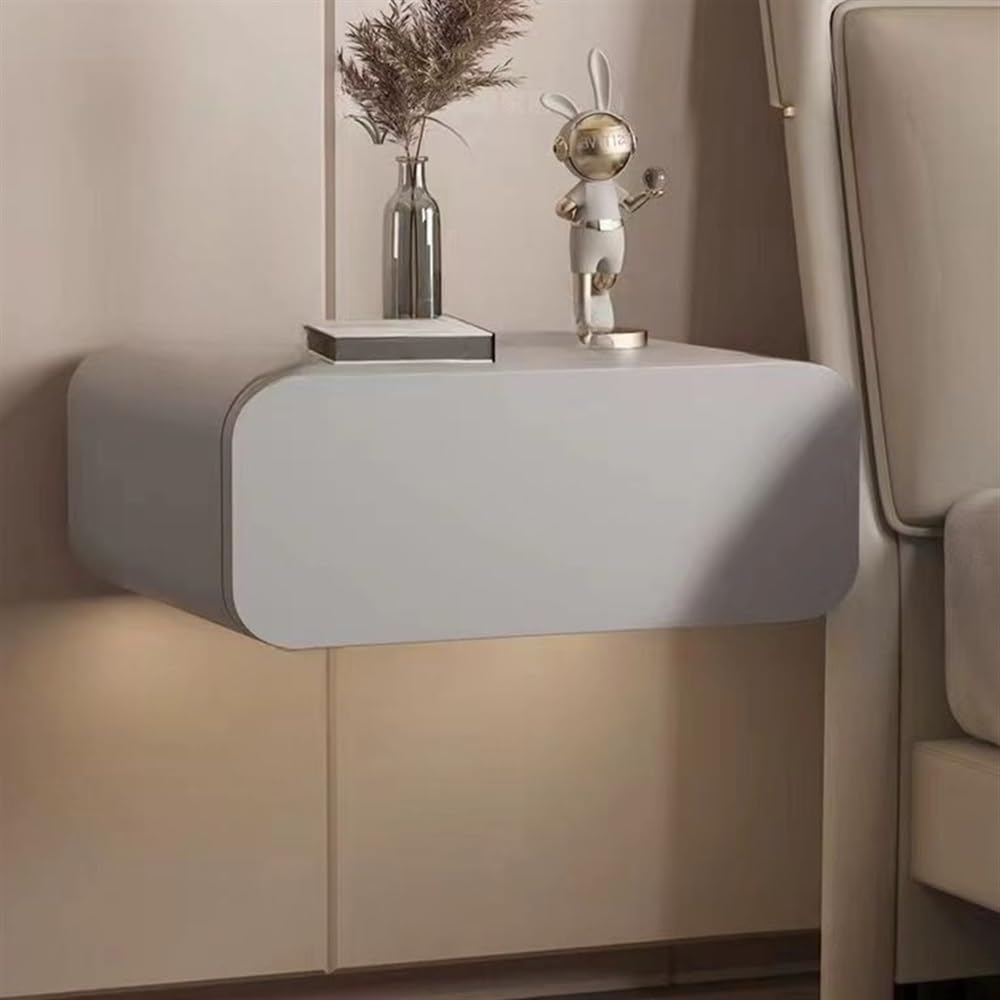 Comodino sospeso, cassetti sospesi per Parete, Comodino da Appendere, tavolino da Letto con cassetto, Struttura in Legno massello, Adatto per Camera da Letto (Grigio Chiaro 40 * 40 * 20 cm)