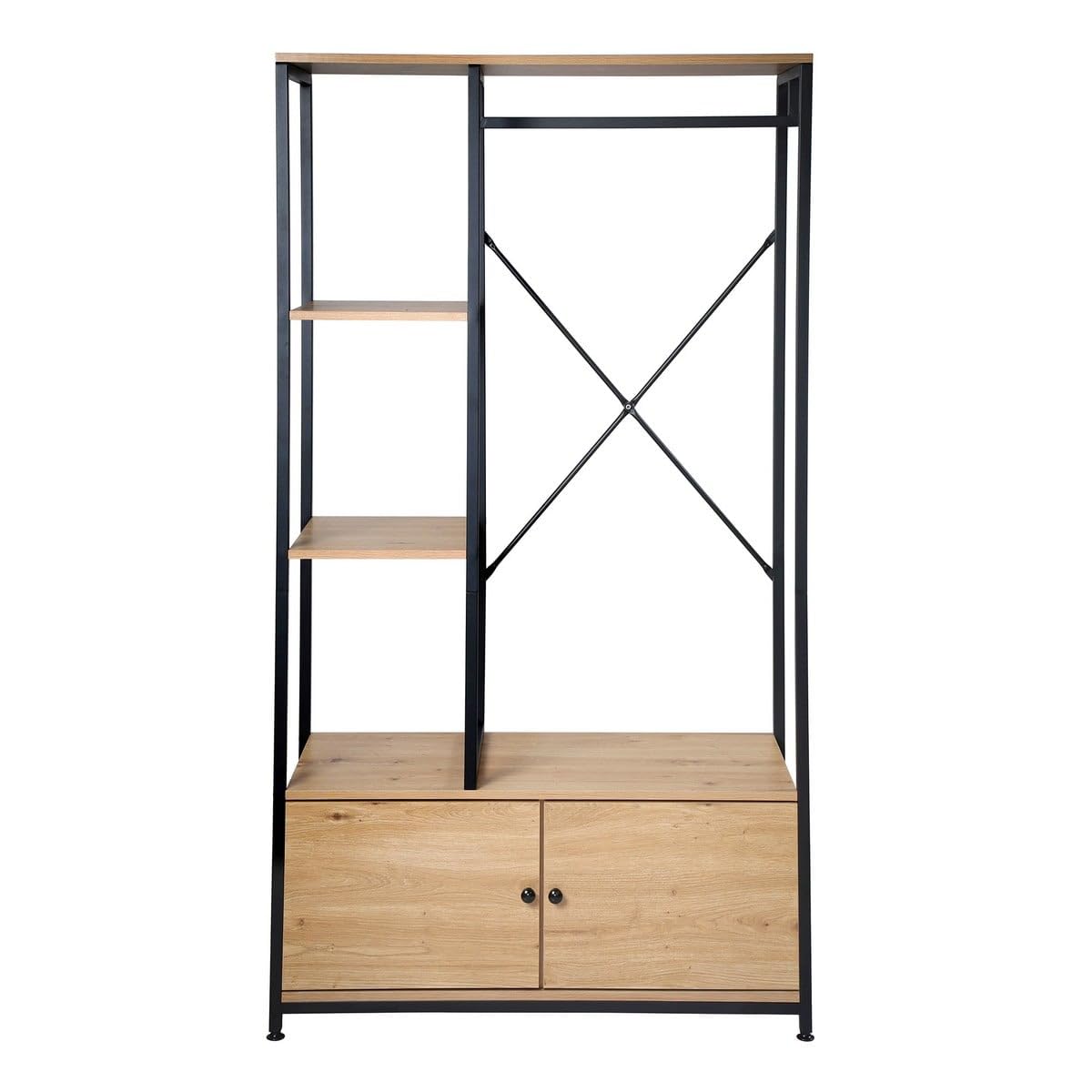 Calicosy - Penderie Étagères Et Rangements 2 Portes - Décor Bois - Panneaux De Particules Mélaminés - Structure Métal - pour Chambre, Dressing Ou Entrée - Style Industriel - L 90 x P 40 x H 167 cm