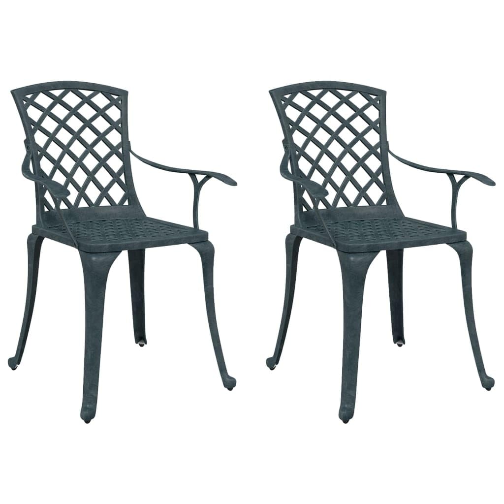 Chaise de jardin en aluminium coulé vert avec accoudoirs pour balcon - Lot de 2