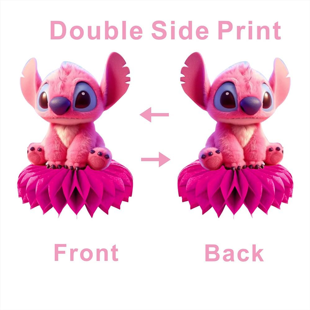8Pcs Pink Stitch Table Centerpiece Birthday Party Supplies Double Side Table Decorations for Stitch Themed Party Decorations
