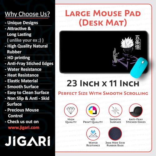 Image of Anime Theme Printed XL Extended Stich Edge Mousead | Smooth Surface Gaming Mousepad with Anti-Slip Rubber Base | 3mm Thick - 11 x 23 Inch (Gojo (P105))