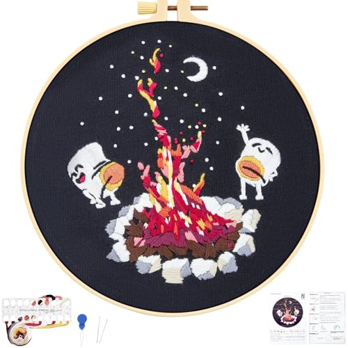 Image of Crafmanoe Embroidery Kits for Beginners Adults, Cute Hand Embroidery Starter Kits, Counted Cross Stitch Kits for Beginners DIY Craft Kits for Adults Women, Embroidery Hoops, Thread and Video Tutorial