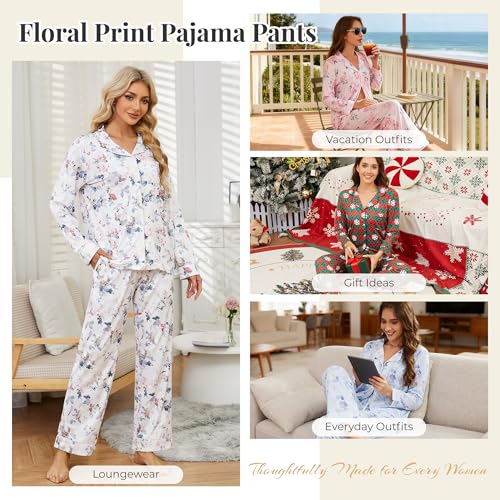 Image of LYCY Womens Pajama Sets Floral Print, Long Sleeve Button Down Pajamas Set for Women Soft Sleepwear Pjs 2 piece Loungewear