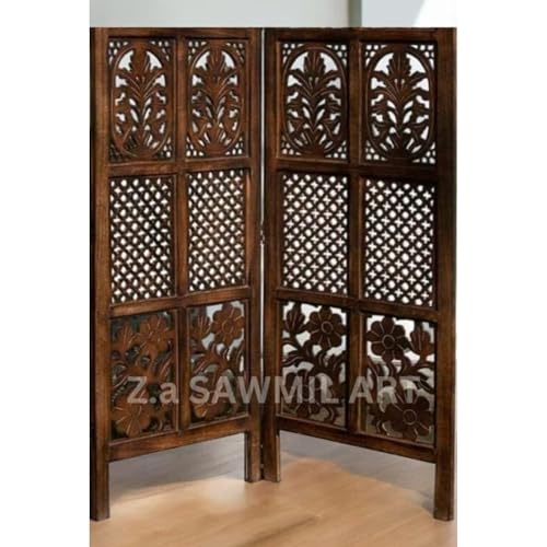 Image of Wooden Partition for Living Room, Privacy Divider, Wooden Room Separator, Divider for Office, Partition for Puja Room, (Mix Frame Design - Brown) (4 Feet - 2 Panels)