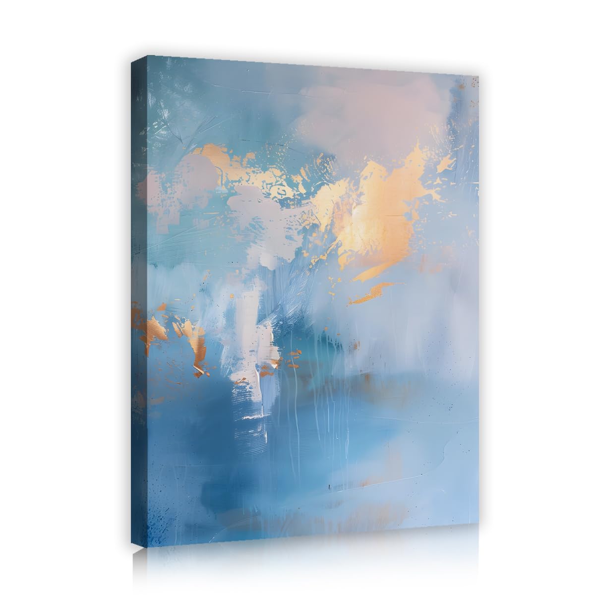 TOANGWALL Blue Sky Canvas Wall Art Living Room Gold Splatter Framed Poster Prints Modern Clouds Textured Abstract Painting Artwork for Bedroom Decor 40x50cm