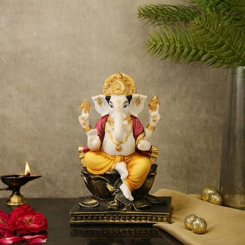 Image of ARMONIA Premium Lord Ganesha Idol for Home Decor - 8 Inch Handmade Ganesh Murti | Antique Finish Polystone Ganpati Statue for Mandir, Pooja Room, Office Desk |Spiritual Gift for Wedding & Housewarming