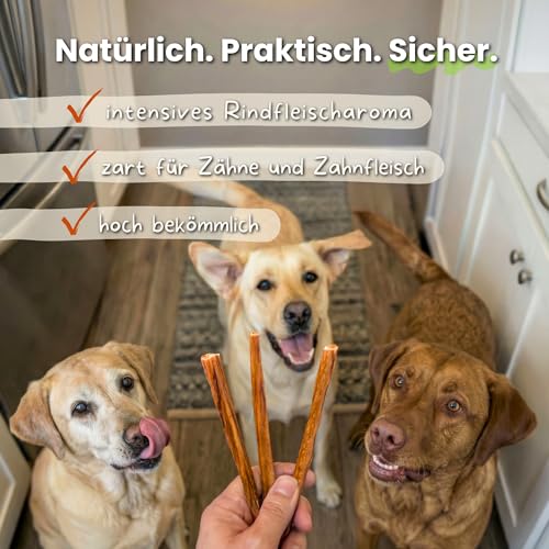 Naturbiss 100% naturliche Hundeleckerli - Kauspaghetti Rinderdarm Kausticks 150g - Barf Leckerli - Monoprotein, fettarm und proteinreich - ohne Zusätze, Seniore & Welpen - Trockenbarf für Hund