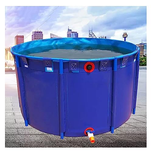 Lar - Estanque redondo de lona con soporte de metal, piscina elevada de 900 L para peces koi y tanque de cultivo plegable para uso en patio trasero (azul, 4 x 2 pies)
