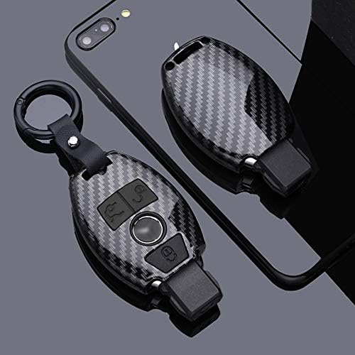 SANRILY 1Pcs for Mercedes-Benz Key Fob Cover,Carbon Fiber Pattern Full Protection Key Case Fit for Benz C E S M CLS CLK G Class Keyless Key Shell with Keychain Black