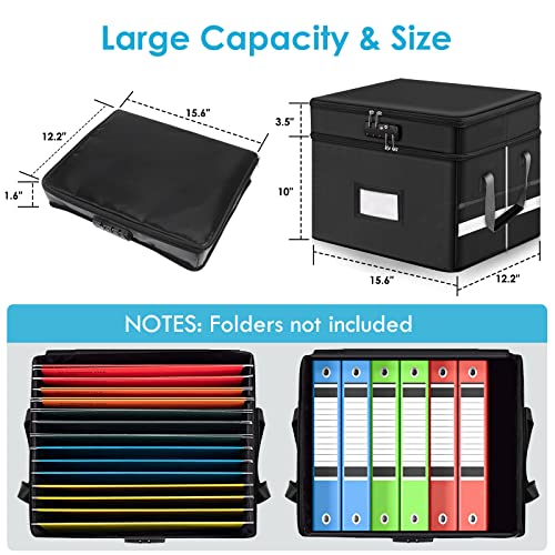 Fireproof Document Box With Lock, File Organizer 2-Layer Collapsible File Safe With Reflective Strip, Portable Travel Home Office File Cabinet For Hanging Letter/Legal Size Folder/Certificate Black #TOP3