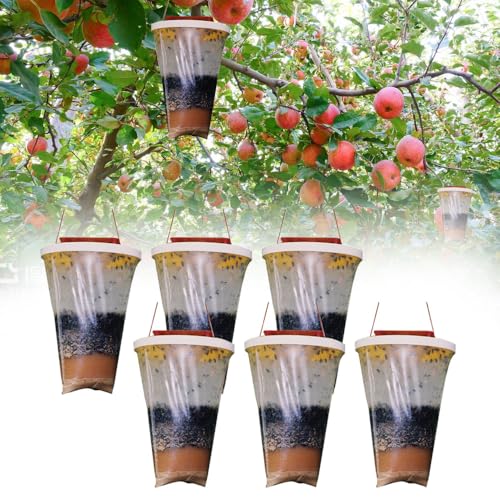 SGZIOO 6 Pack Fly Traps Bag, Disposable Fly Catcher Outdoor, Hanging Red Top - fly Trap Catcher with Bait, Non-Toxic fly Killer Bag for Outdoor Garden, Farm, Horse Barn and Ranch - 8