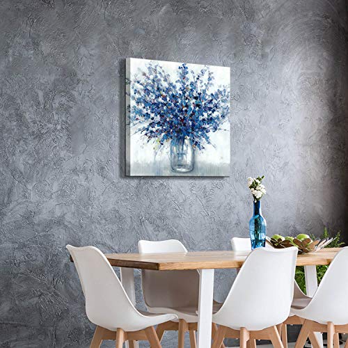 Tar Tar Studio Abstract Bouquet Canvas Wall Art: Blue Flowers In Vase Artwork Print Painting For Living Room Office ( 24''W X 24''H, Multiple Sizes ) #TOP4