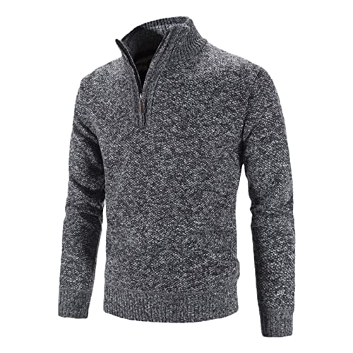 Pull en tricot homme hiver chaud vêtement épais demi-zip gris foncé XXXL
