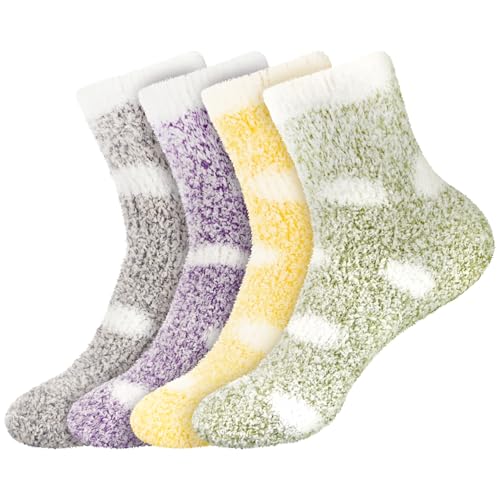 Image of BambooMN Women's Soft Warm Fuzzy Fluffy Polka Dot Cuff Crew Home Socks