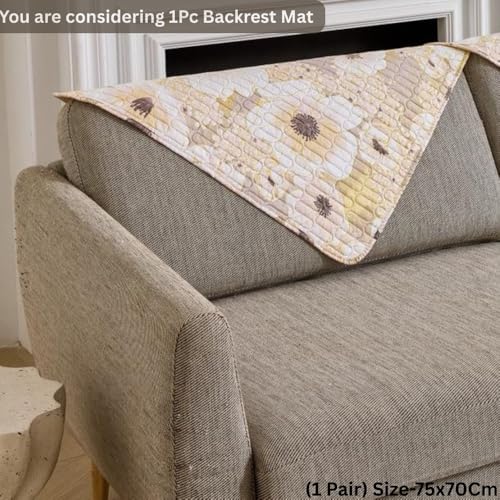 Image of HOMETHREADS Anti-Skid Sofa Protector Mat: Premium Printed Cotton Slipcover with Strong PVC Non-Slip Backing, (White Yellow, 1Pc Backrest | 70x75cm)