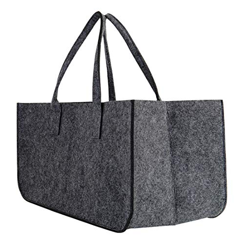 KHI Filzkorb, XL Einkaufstasche, 51 x 26 x 26 cm, Shopper Bag, Filztasche, Gross, grau, Kaminholzkorb, Spielzeugkorb, Spielzeugtasche, Brennholztasche, Aufbewahrung von Kaminholz