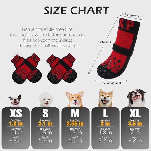 EXPAWLORER-Anti-Slip-Dog-Socks-to-Prevent-Licking-Paws-Dog-Booties-for-Hardwood-Floors-Pet-Paw-Protectors-with-Grippers-for-Winter-Outdoor-Dog-Boots-Shoes-for-Small-Medium-Large-DogsStars-Red-M EXPAWLORER Anti Slip Dog Socks to Prevent Licking Paws Dog Booties for Hardwood Floors Pet Paw Protectors with Grippers for Winter Outdoor Dog Boots Shoes for Small Medium Large DogsStars Red M