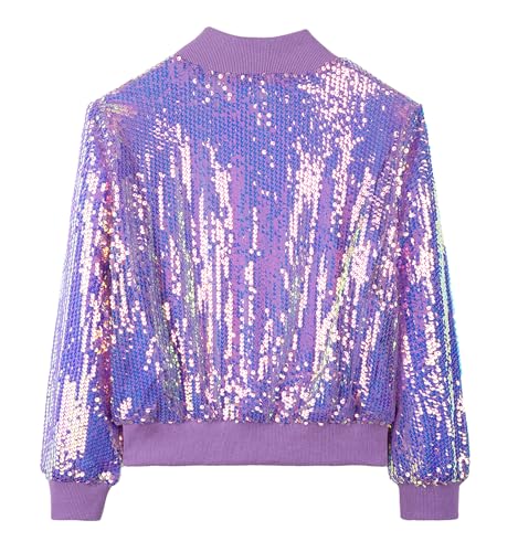Happy Cherry Girls Metallic Sequin Jacket Kids Glitter Long Sleeves Bomber Coat with Pockets Zipper Shiny Outwear Clothes2