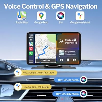 Wireless Apple Carplay Screen for Car, 7 HD Portable Car Stereo Touch Screen with Apple CarPlay & Android Auto with Backup Camera/Mirror Link/Siri/Bluetooth/Voice Control/Navigation/AUX for All Cars