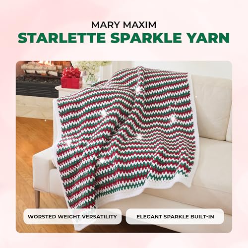 Image of Mary Maxim Starlette Sparkle Yarn, Medium Worsted Weight Green Yarn for Knitting and Crocheting, Acrylic Polyester Blend for Blankets, Clothing, and Decor, 196 Yards - Emerald Green
