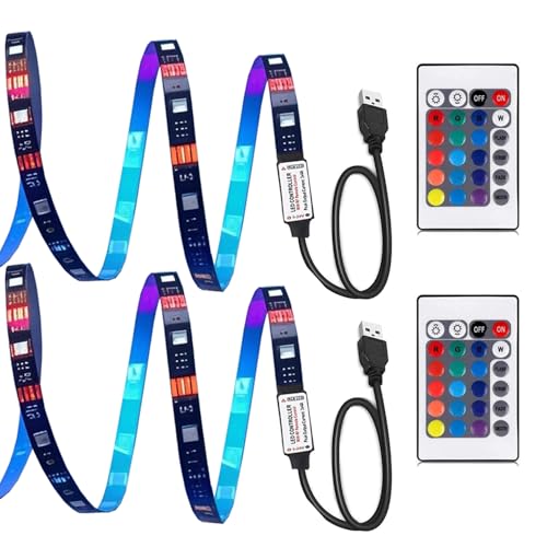 Entiqi Led Strip Lights 2set 6.56ft for 40-60in TV USB Backlight Kit with Remote, 16 Color 5050 Bias HDTV, for 40-60, 2m