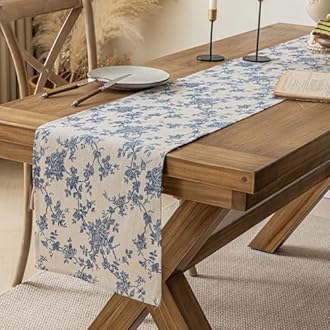 Pastoral Table Runner - 14 x 72 Inch Rectangle - Washable Tabletop with Dust-Proof Wrinkle Resistant for Restaurant, Picnic, Indoor and Outdoor Dining, Floral (Dark Blue)