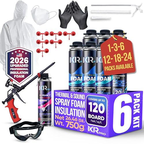 Image of ixirpro Spray Foam Insulation Kit (6 PK Kit-25.4oz) Expanding Sealant, Closed Cell Spray Foam Heat Acoustic Insulation, High Density, Cleaner, Gun