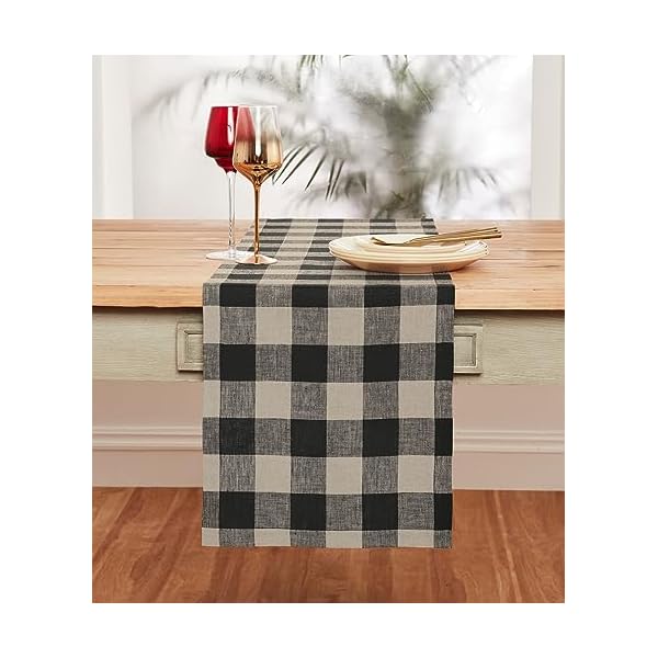 Solino Home Buffalo Check Linen Table Runner – 14 x 48 Inch Coffee Table Runner for Fall, Halloween, Thanksgiving, Christmas – Handcrafted from 100% Pure European Flax Linen – Natural and Black Solino Home Buffalo Check Linen Table Runner – 14 x 48 Inch Coffee Table Runner for Fall, Halloween, Thanksgiving, Christmas – Handcrafted from 100% Pure European Flax Linen – Natural and Black