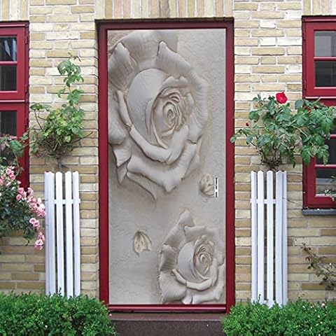 3D Door Art White Door Sticker Flowers Door Decals Bathroom Stickers for use in The Walls of The Children's Room Decoration 95x215cm Cover