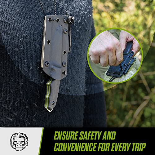 Survival Knife | Bushcraft Neck Knife Men's Gift Set Fixed Blade Ambidextrous Kydex Sheath & Ferro Rod - Full Tang Edc D2 Blade - Nonslip Handle With Blade Jimping (Black Blade + Black And Green Liner) #TOP5