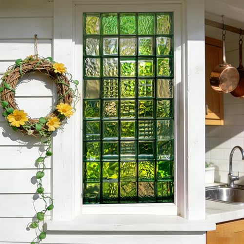Vinilo Ventana Privacidad 45X100Cm Verde Transparente Lámina Privacidad Ventana,Anti UV Electrostatico para Puertas Cristal Cocina,Estático Autoadhesivo para Dormitorio Baño Oficina Cocina Hogar