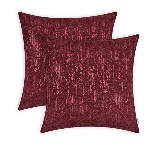 Image of CaliTime Throw Pillow Cases Pack of 2 Marbling Jacquard Solid Dyed Super Soft Chenille Cushion Covers for Couch Sofa Home Farmhouse Decoration 18 X 18 Inches Burgundy