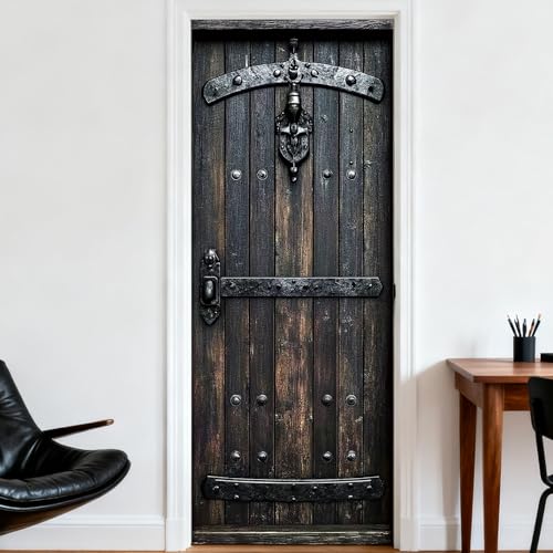 Image of Nuxovilar Retro Wooden Door Stickers Peel Stick PVC 30.3x78.7 in