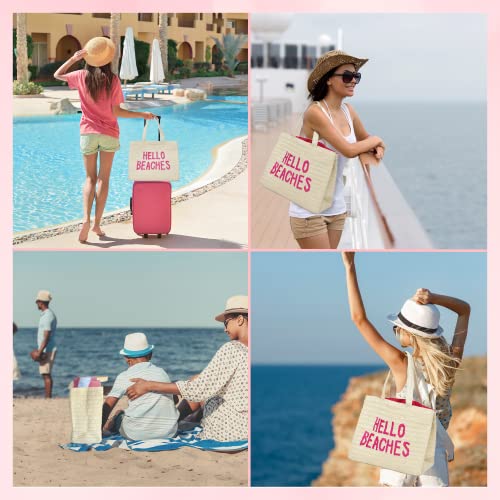 Hello Beaches: A packable straw beach tote bag that packs flat. Beach bags for women are essentials. Use as a large travel tote bag or a pool bag. Beach tote for vacation. - Image 5
