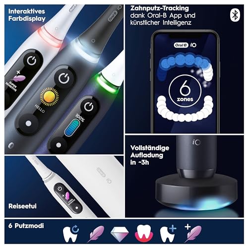 Oral-B iO Series 8 Plus Edition Elektrische Zahnbürste/Electric Toothbrush, PLUS 3 Aufsteckbürsten inkl. Whitening, Magnet-Etui, 6 Putzmodi, Designed by Braun, Geschenk Mann/Frau, Black Onyx – Bild 6