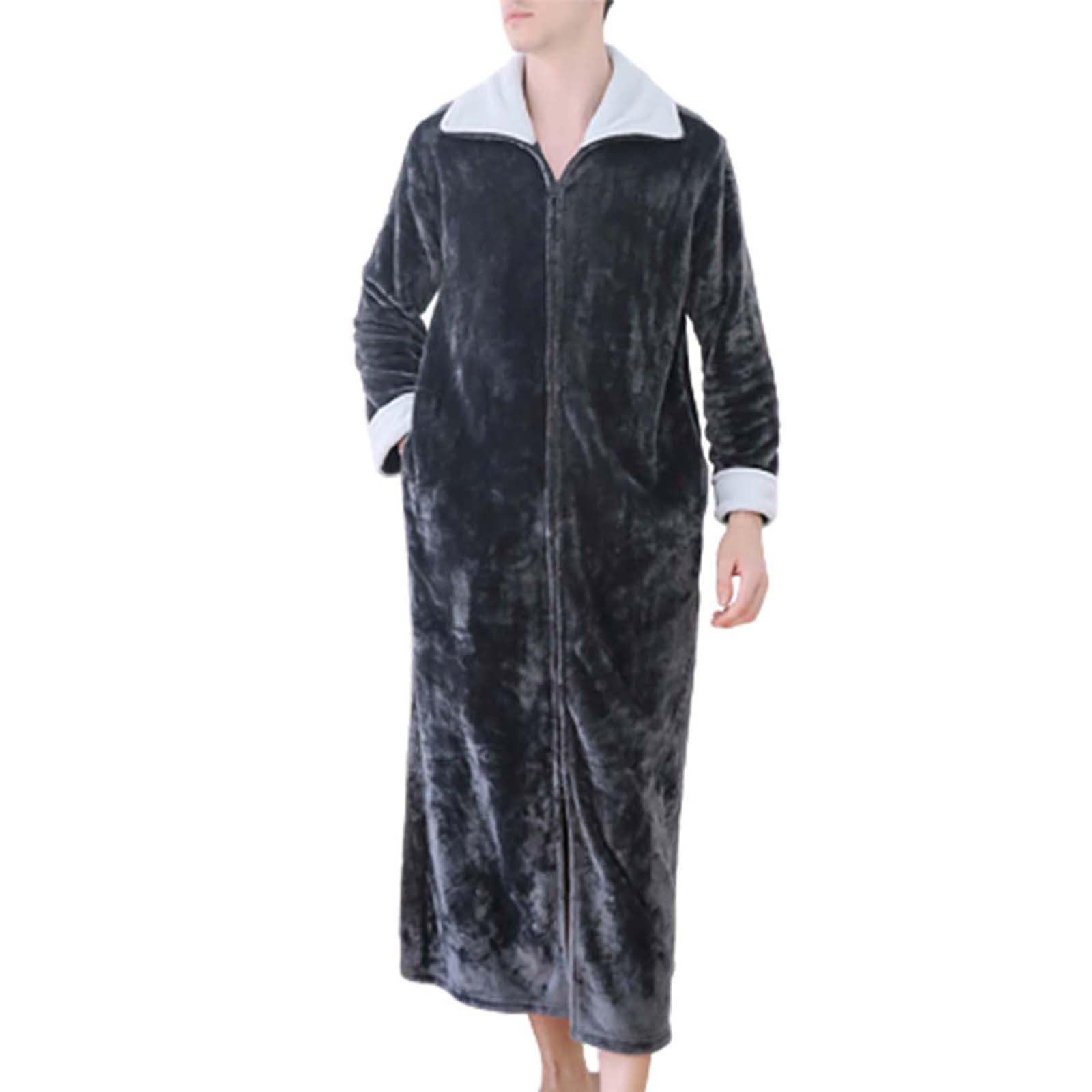 Albornoz de forro polar para hombre con cremallera, albornoz largo y