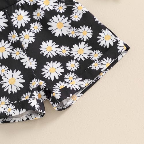 Image of Ayalinggo Toddler Baby Girl Sunflower Print Overalls Shorts with Pocket Suspender Trousers Cute Summer Clothing Outfit