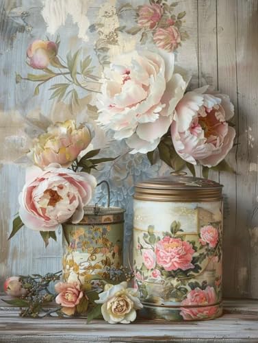 Peinture diamant adulte fleurs vintage grand format 60x80cm