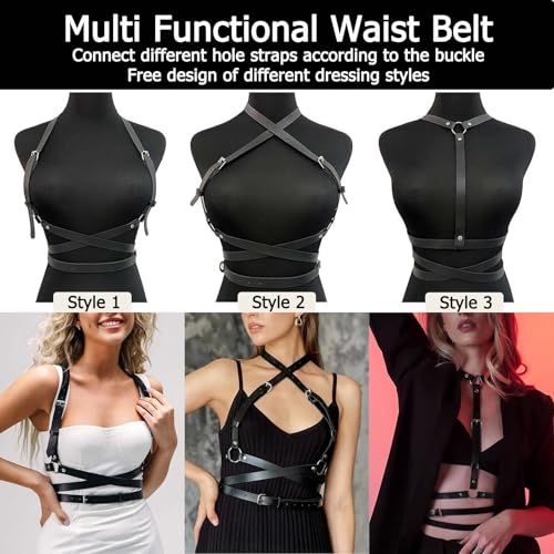 Punk Waist Belt Fashion Strap Gothic Black Leather Waist Belts Leather Chest Harness Belt for Women Gothic Body Adjustable Waist Belts Rave Party Accessories2