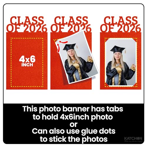 Image of KatchOn, K-12 Graduation Photo Banner 5x7 - Photo Cards 12+6 | Graduation Banner 2026 Personalized, Graduation Decorations Class of 2026 | Red Graduation Picture Banner, Graduation Party Decorations