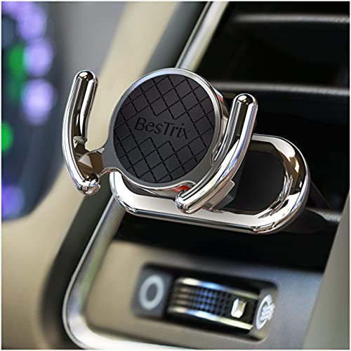 BesTrix Socket Grip Car Phone Holder, Air Vent Socket Mount Stand-Double Silicone Vent Clip|Secure Grip for GPS Navigation-360 Rotating Head, Silicone Padding, Modern Design-Fits All Smartphone
