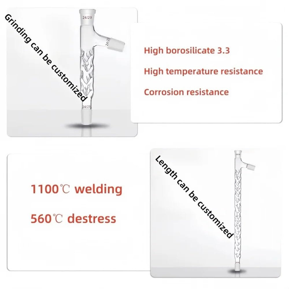 Columna de 100-600 mm, junta 19/24/29 * 3, tubo de destilación con tapón de ramificación, tubo de fraccionamiento espinoso(300mm24X24X24mm)