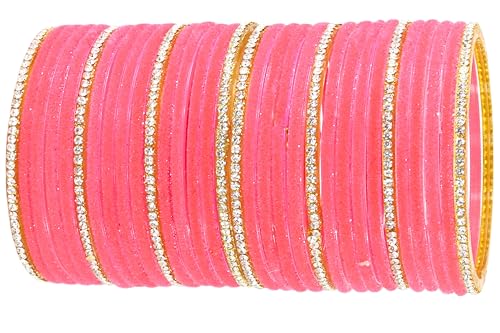 Image of NMII Fancy Glass Golden Zircon Diamond Stone & Velvet Finish Plain Bangles Set For Women & Girls | Glass Velvet Bangles | Kanch ki Chudiyan | Girl's Bangles Bracelet | Fashion Jewellery- Set of 32